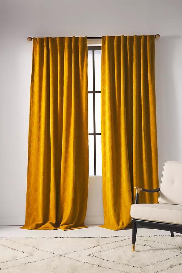 Jacquard Chenille Curtain By Anthropologie in Yellow Size 50X84 - Image 0
