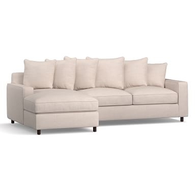 PB Comfort Square Arm Upholstered Right Arm Loveseat with Chaise Sectional, Box Edge Memory Foam Cushions, Premium Performance Basketweave Light Gray - Image 2