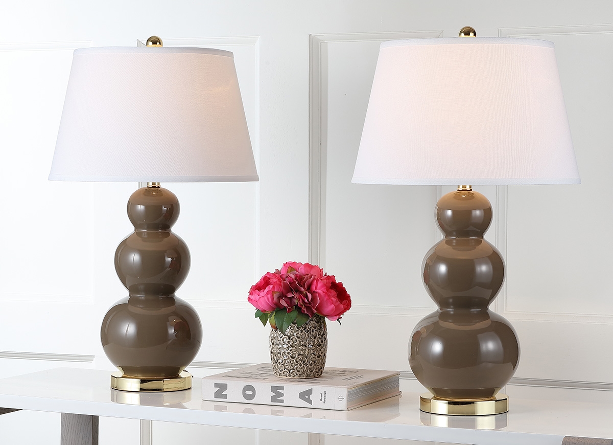 Pamela 28-Inch H Triple Gourd Ceramic Table Lamp - Taupe - Safavieh - Image 3