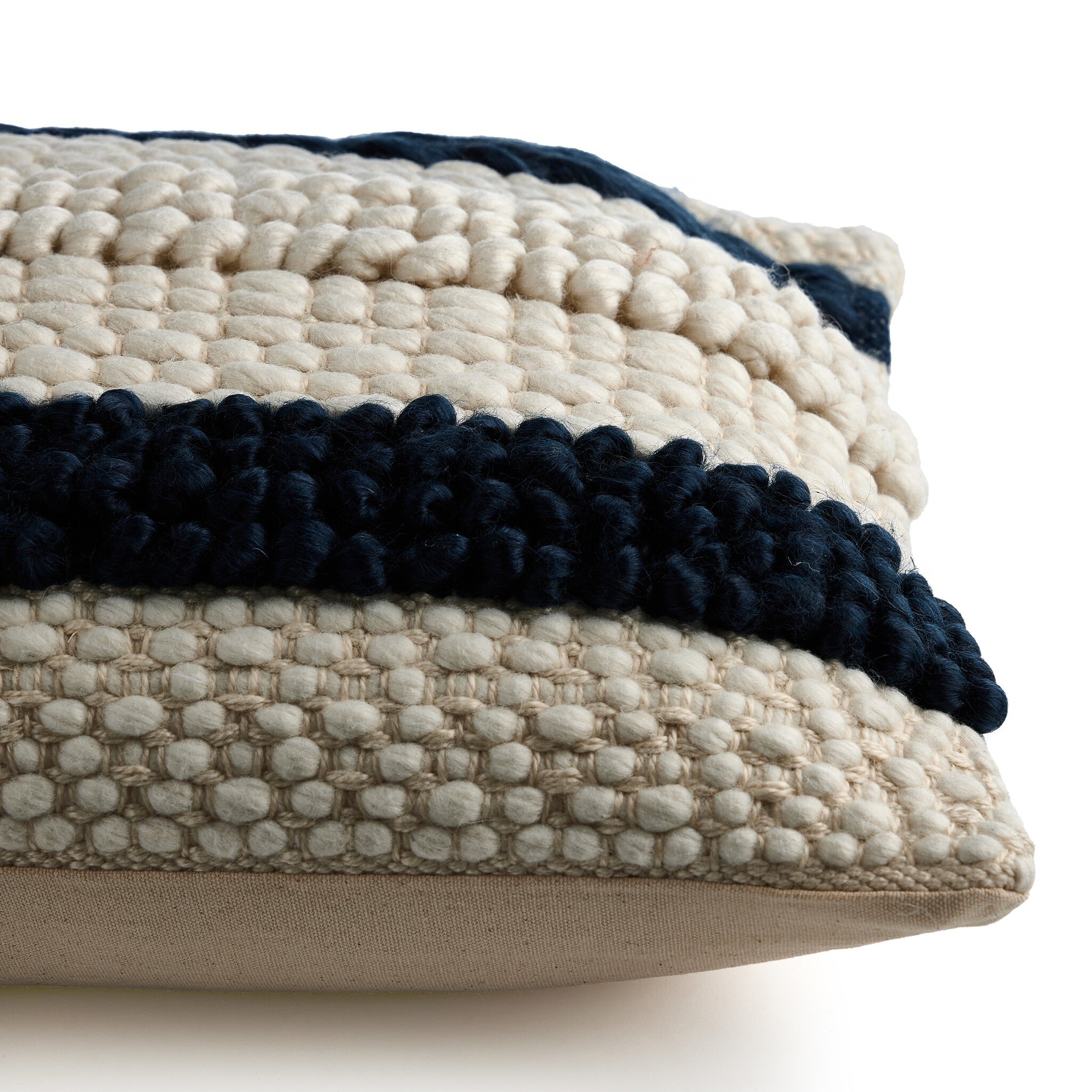 Textured Stripe Pillow - Navy, Natural - Image 4