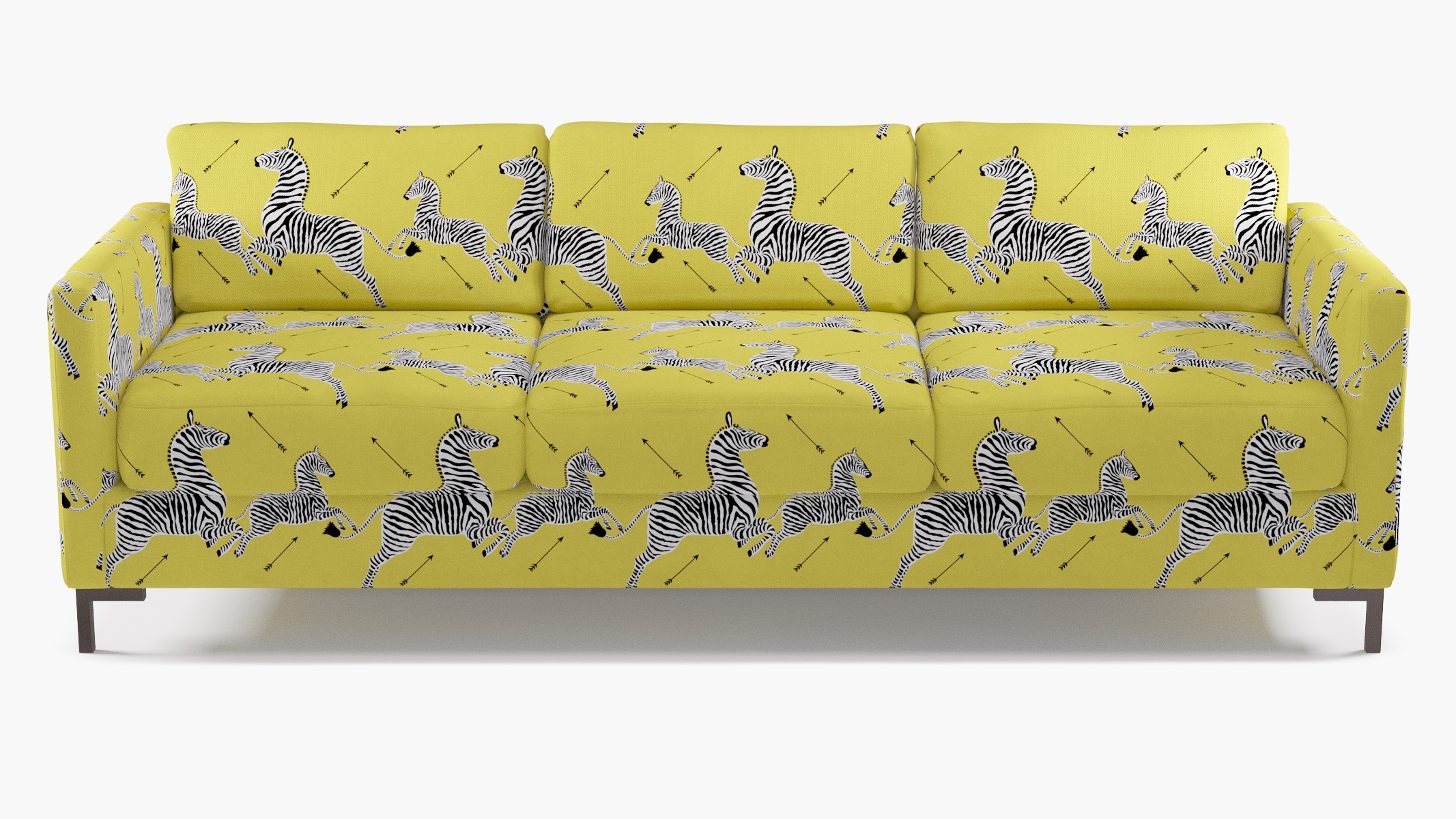 Modern Sofa, Yellow Zebra, Bronze L Leg - Image 0