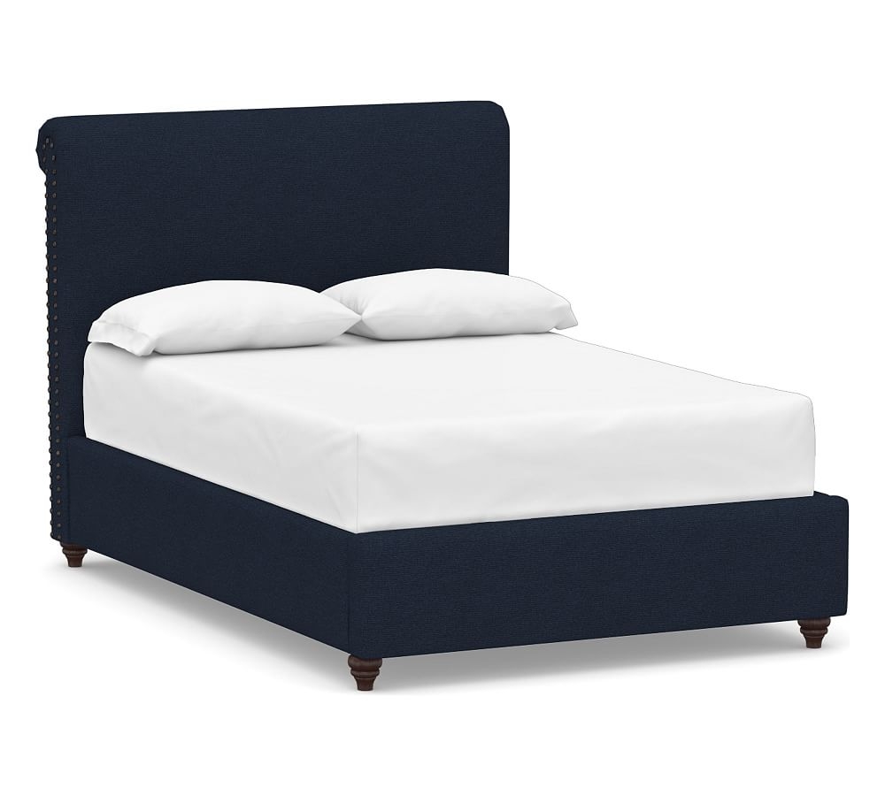 Chesterfield Non-Tufted Upholstered Bed, Full, Performance Heathered Basketweave Navy - Image 0