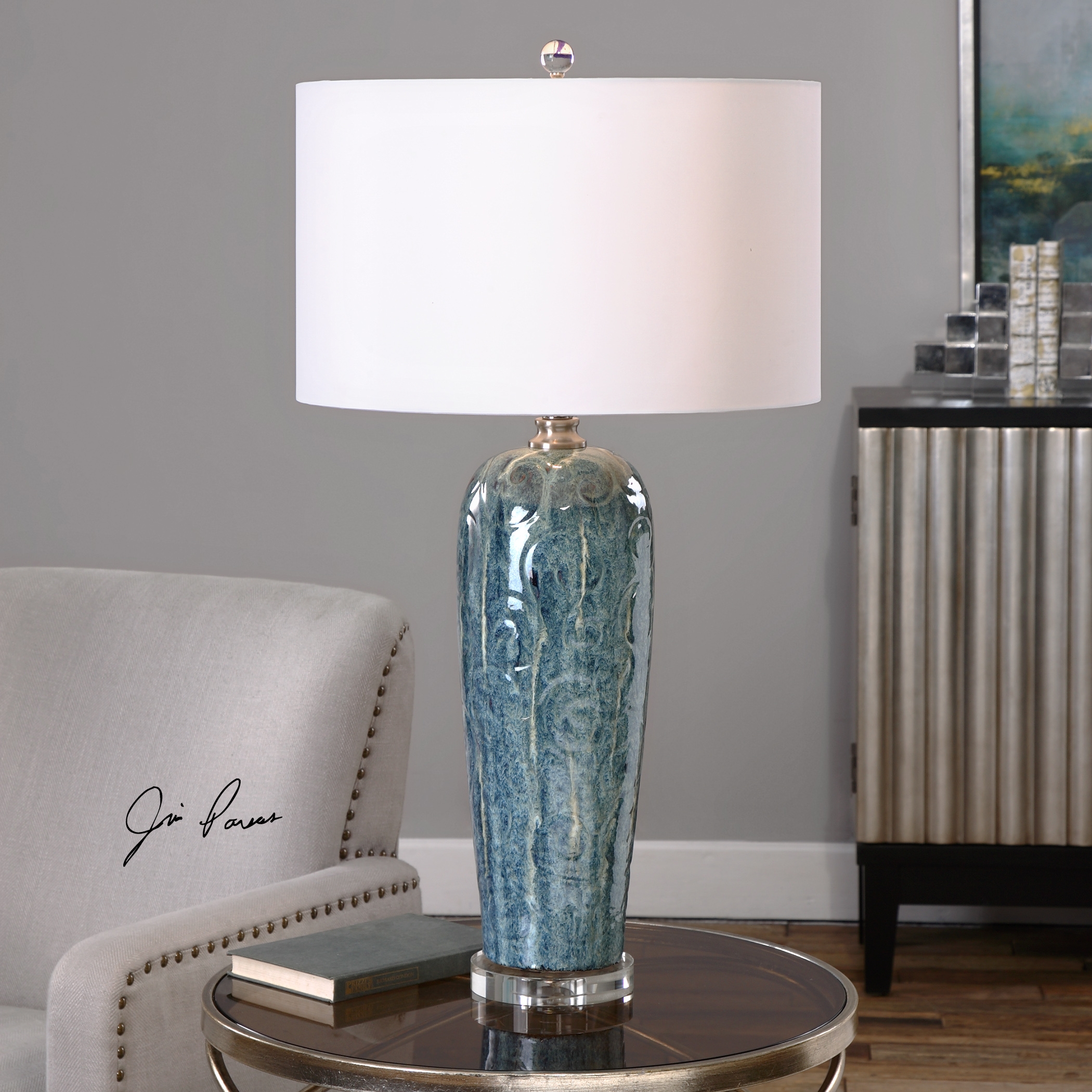 Maira Blue Ceramic Table Lamp - Image 0