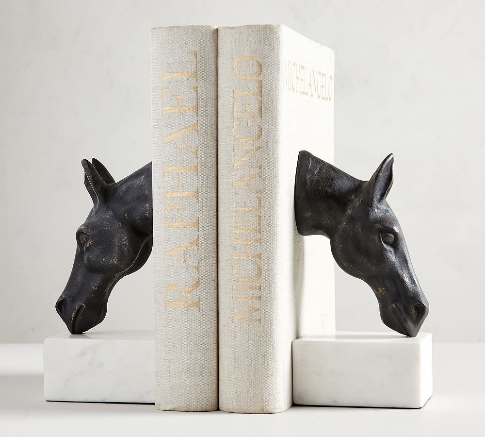 Bronze Horse & Marble Bookends - Image 0