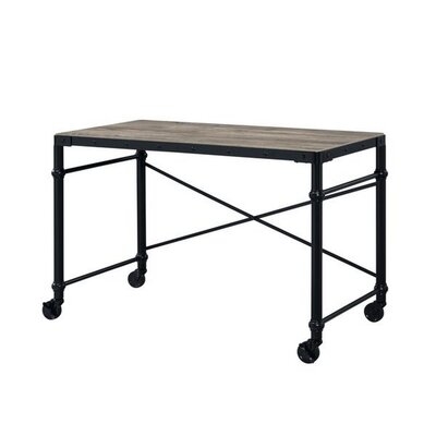 Writing Desk With Casters And Nail Accents, Black - Image 0