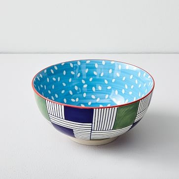 Hand-Painted Pattern Pop Bowl, Large, Dusty Green - Image 0
