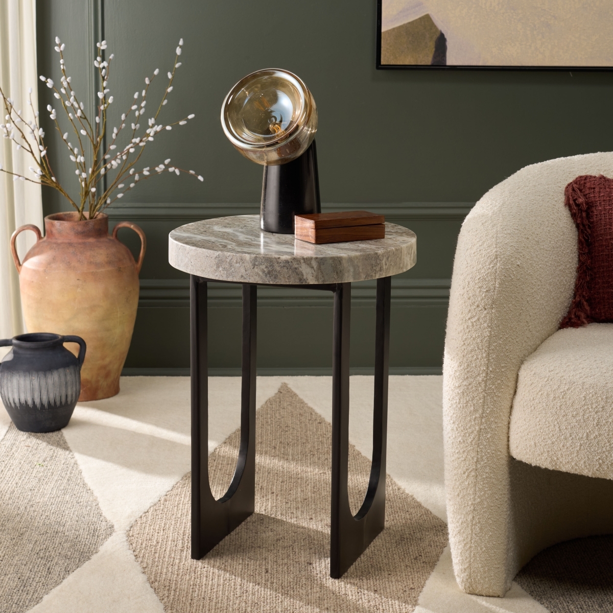 Marasu Marble Side Table - Green Grey / Black - Safavieh - Image 1