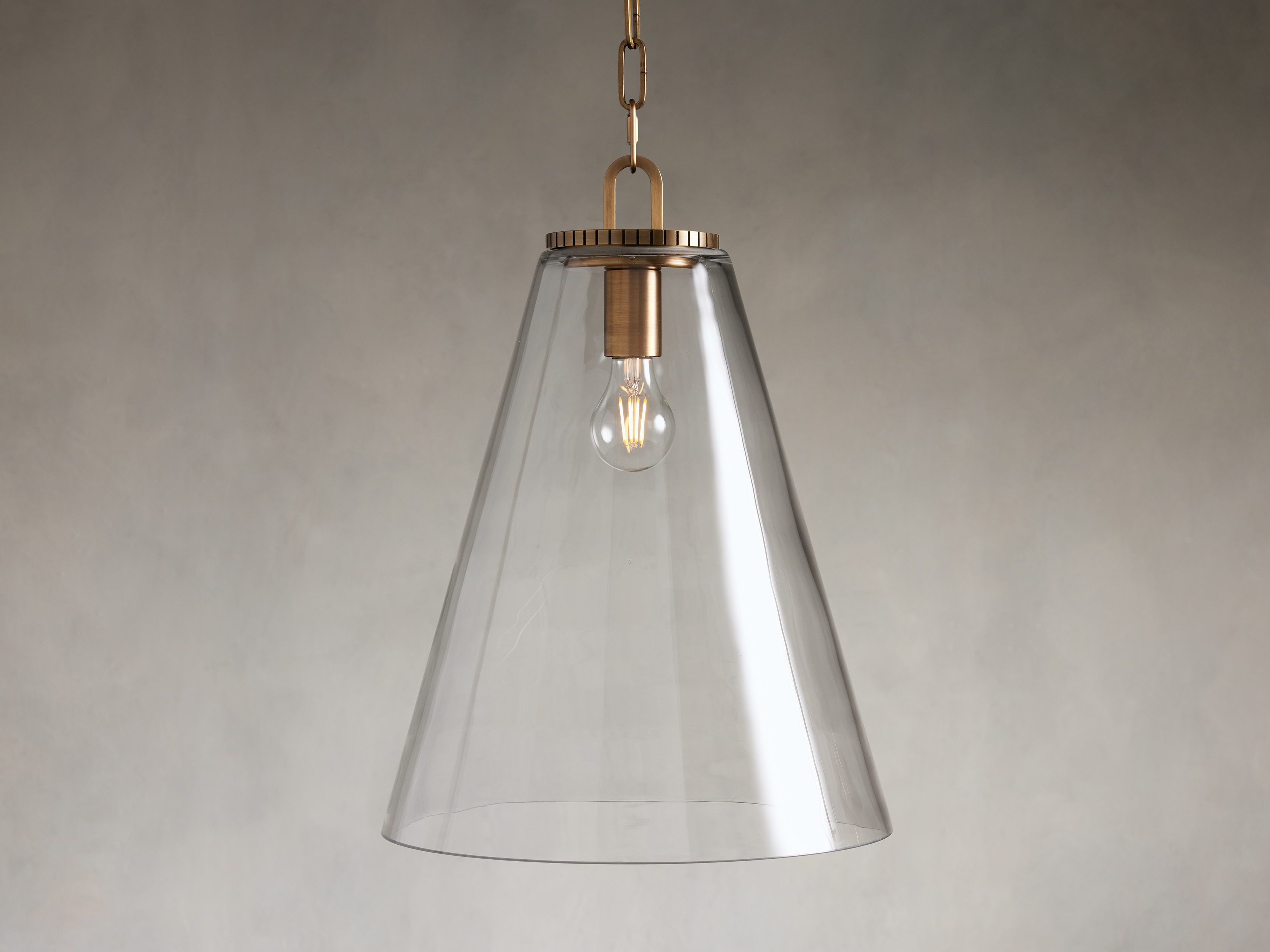 Wescott Cone Pendant with Chain in Glass Medium Brass /Clear - Image 0