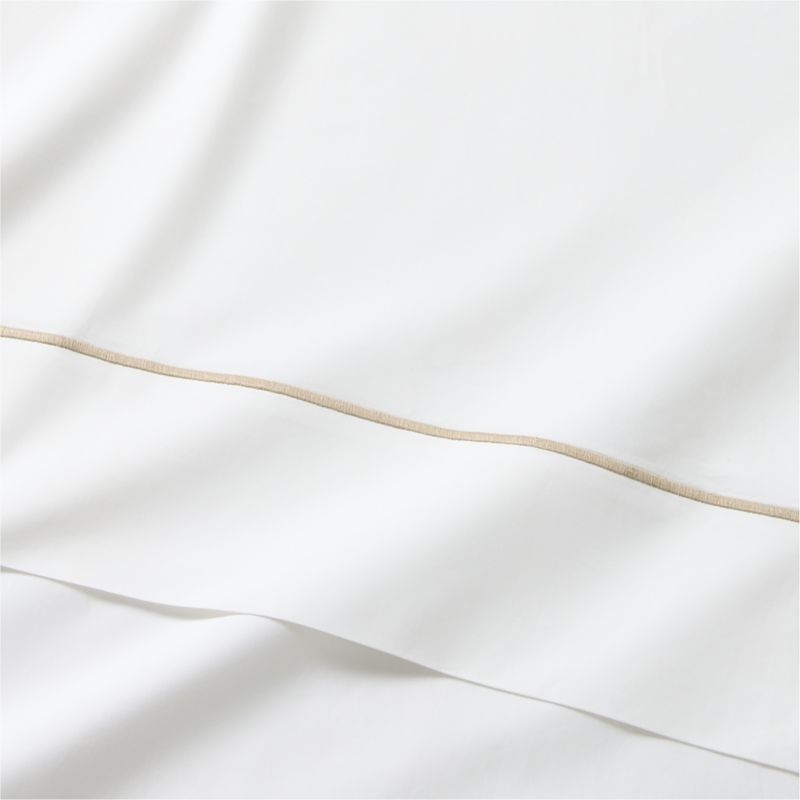 Marisal Organic Cotton Percale 400 Thread Count White with Taupe Standard Pillowcases Set of 2 - Image 2
