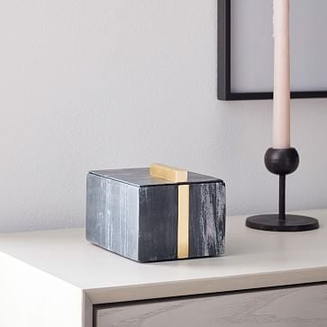 Seamless Marble Lidded Box, Black, Square - Image 0