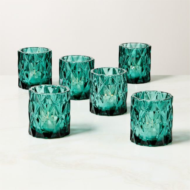Betty Green Glass Tealight Candle Holders Set of 6 - Image 0