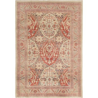 One-of-a-Kind Lesko Hand-Knotted 2010s Esari Turkoman Cream/Red 6'1" x 8'10" Wool Area Rug - Image 0