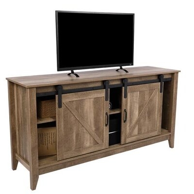 66" Oak Look Vintage TV Stand With Sliding Barn Door Storage Cabinet - Image 0