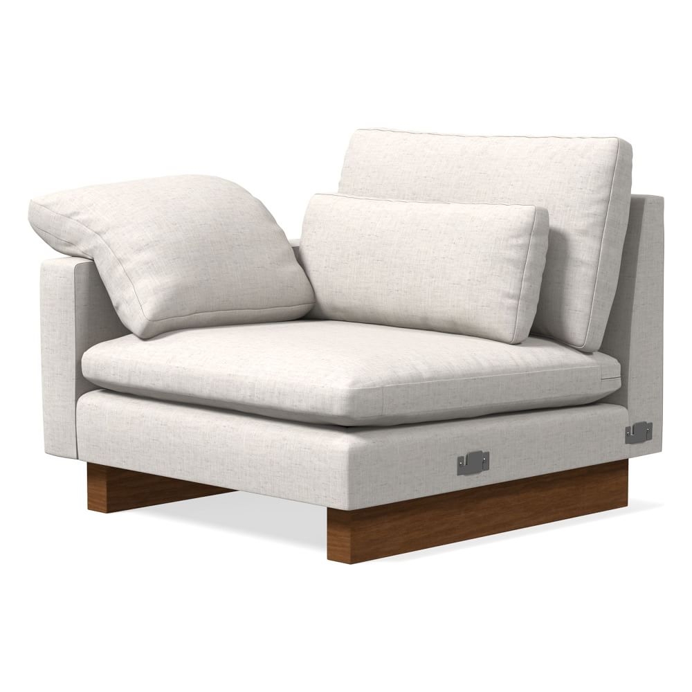 Harmony Left Arm Chair, Down Blend, Performance Coastal Linen, White, Dark Walnut - Image 0