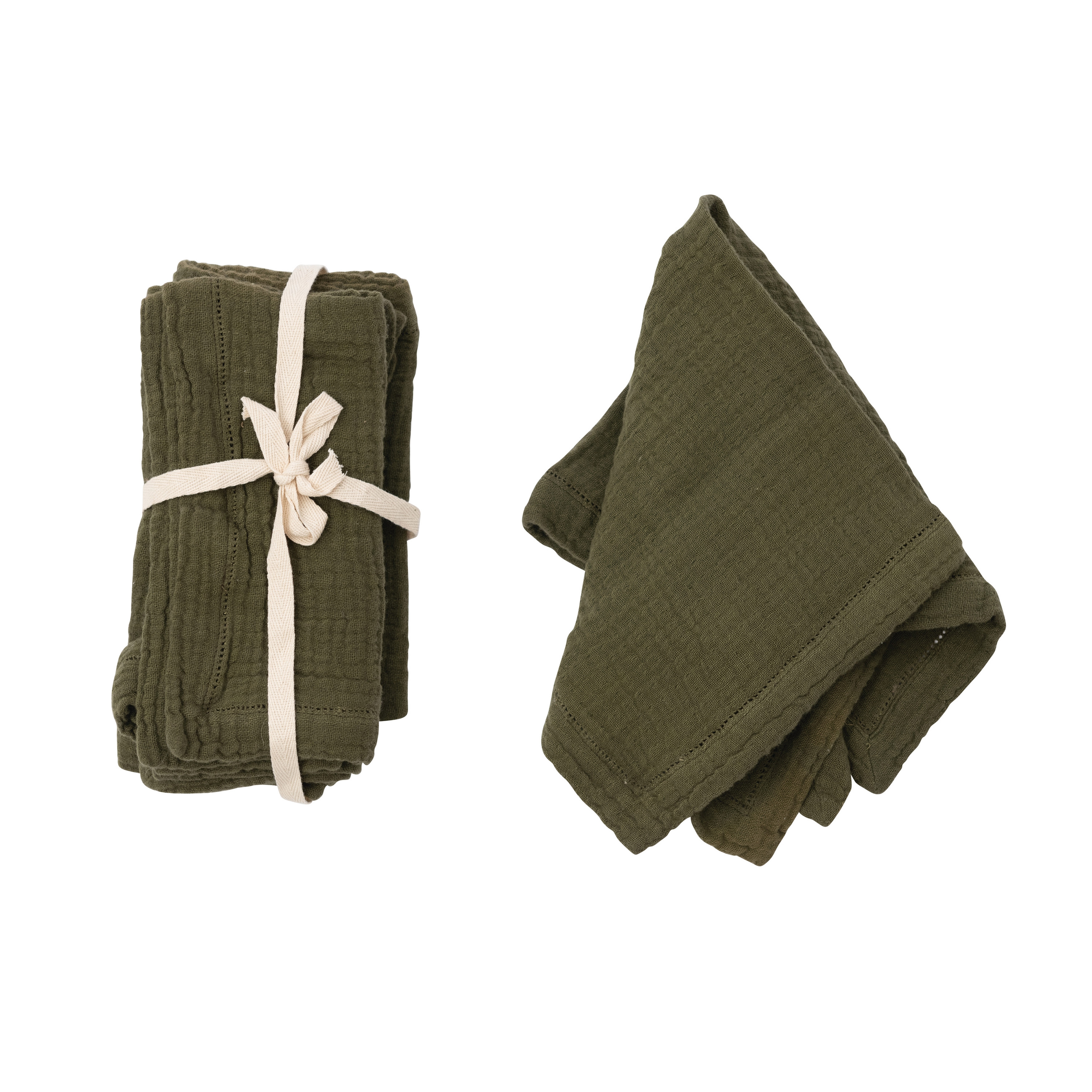  Cotton Gauze Napkins, Olive Green, Set of 4 - Image 0