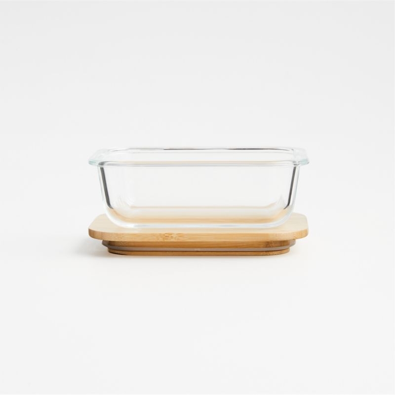 Crate & Barrel Rectangular Glass Storage Container with Bamboo Lid, 1-cup - Image 5