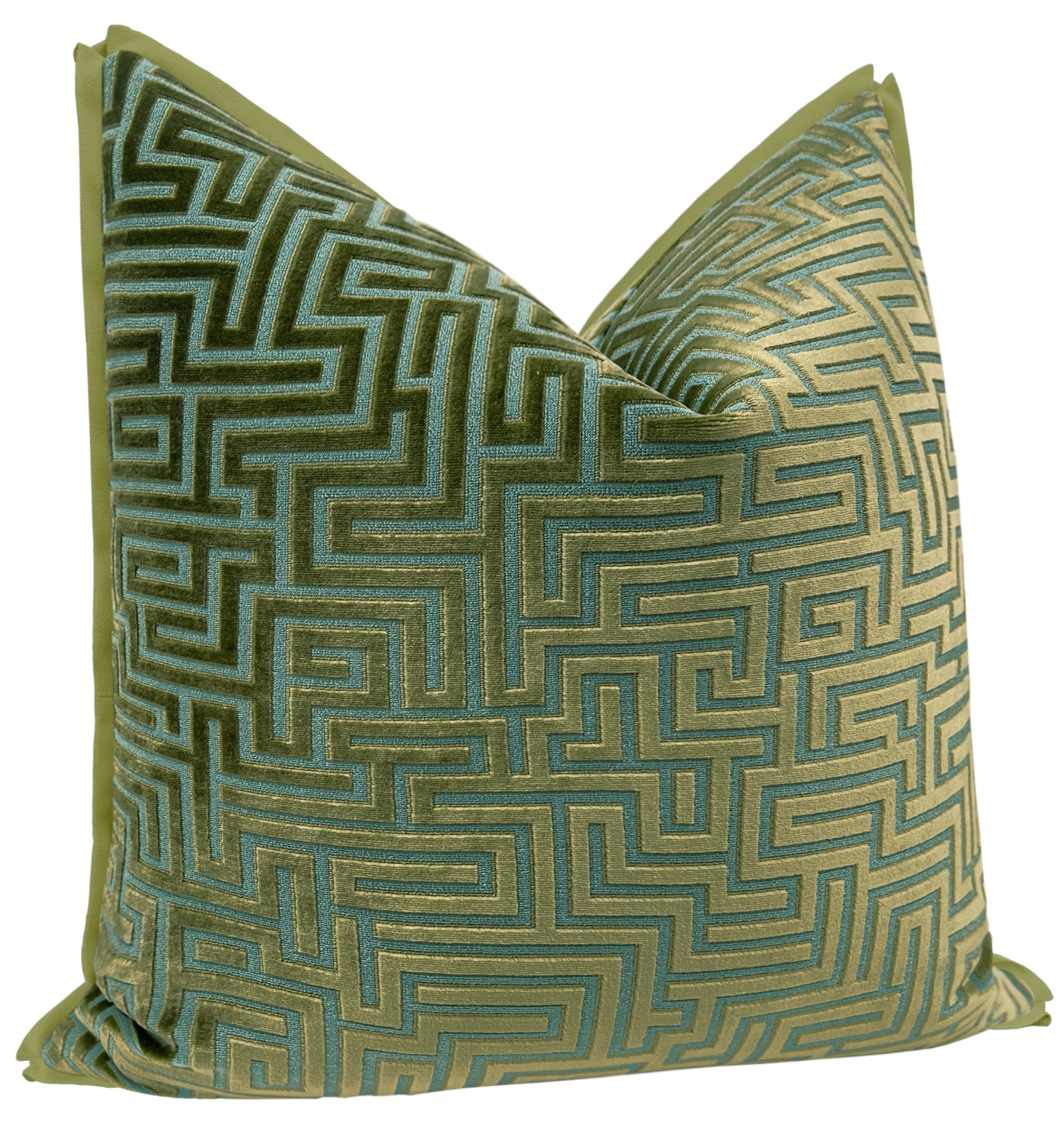LABYRINTH CUT VELVET // OLIVE JADE | LDC - 20" X 20" / BUTTERFLY FLANGE / Olive - Image 1