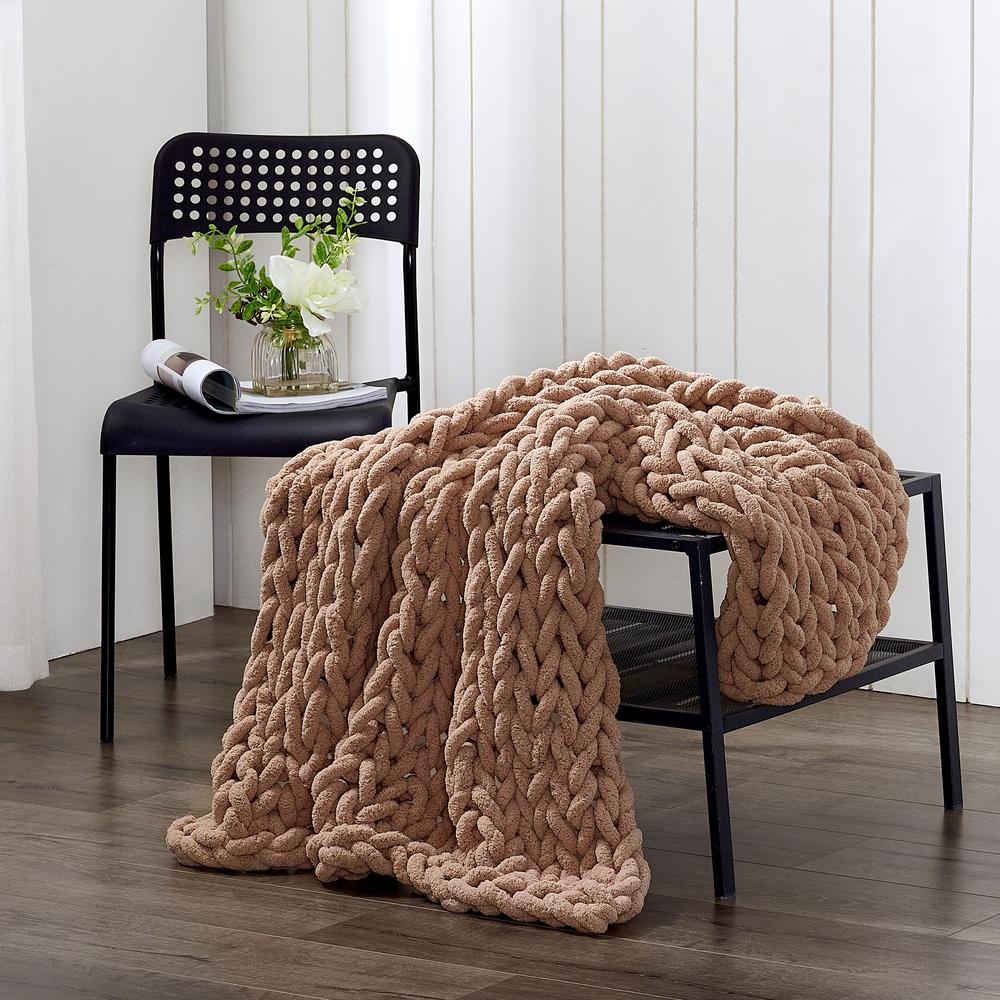 AMERICAN HERITAGE Mink Chenille Chunky Knit Throw - Image 0
