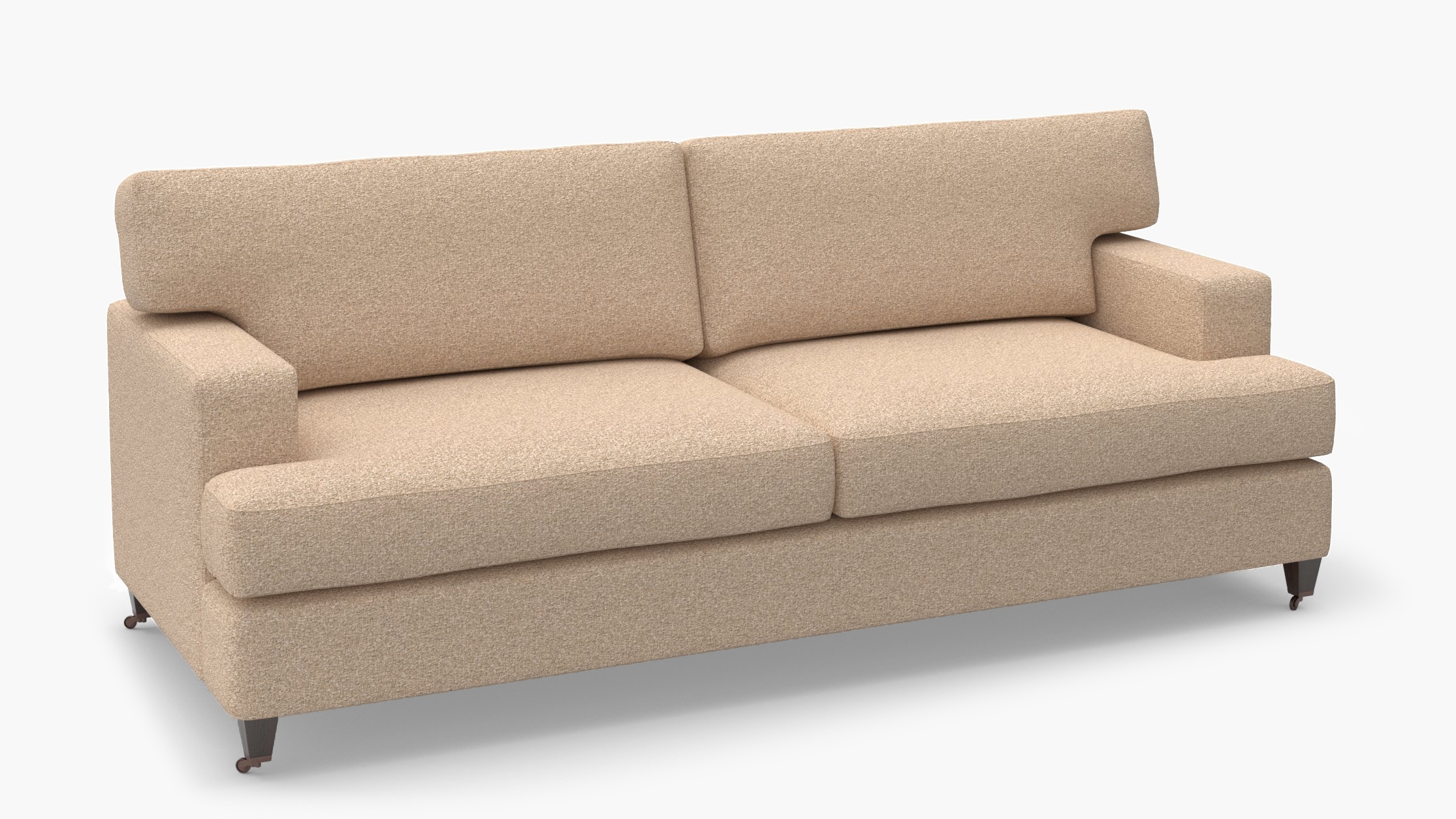 Classic Sofa, Buff Boucle, Espresso with Antique Brass Caster - Image 1