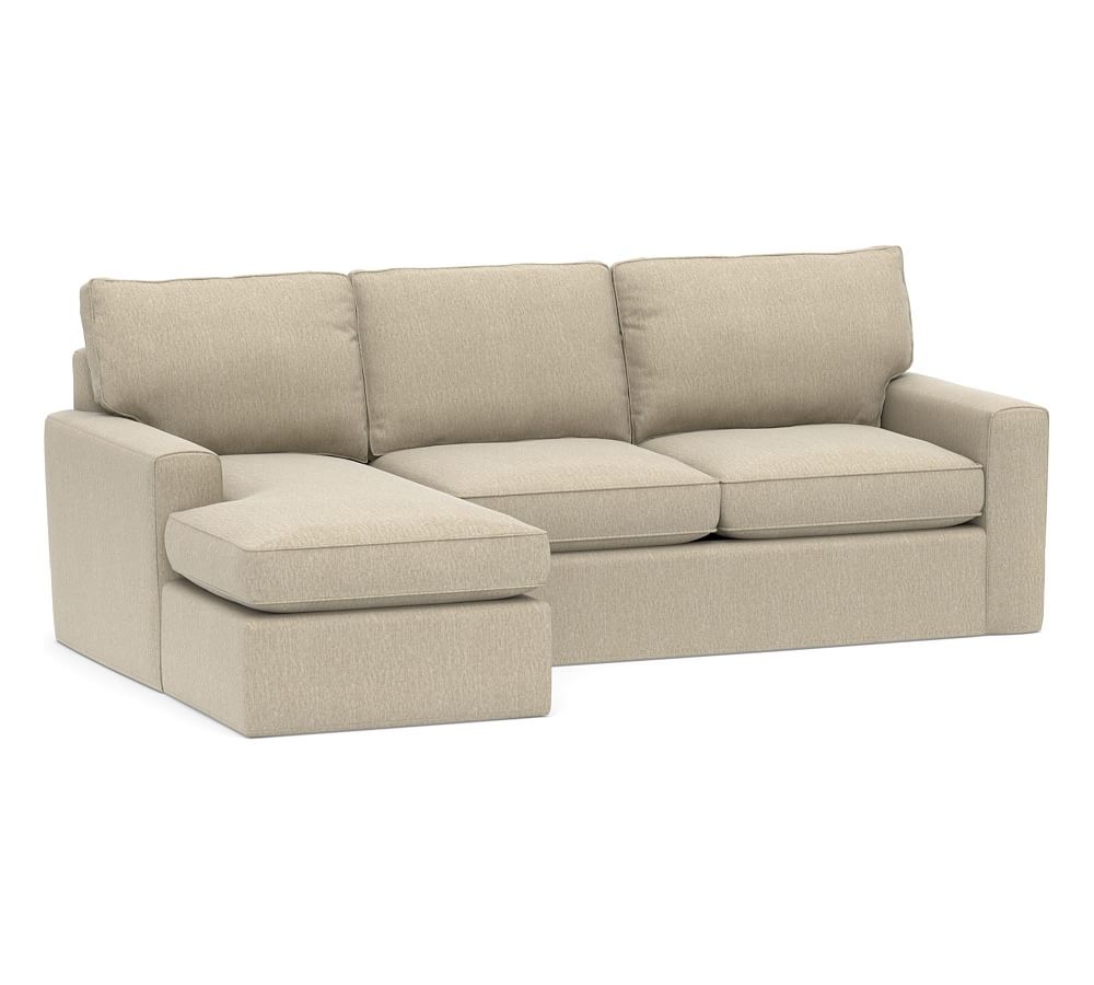 Pearce Square Arm Slipcovered Right Arm Sofa with Chaise Sectional, Down Blend Wrapped Cushions, Sunbrella(R) Performance Chenille Cloud - Image 0