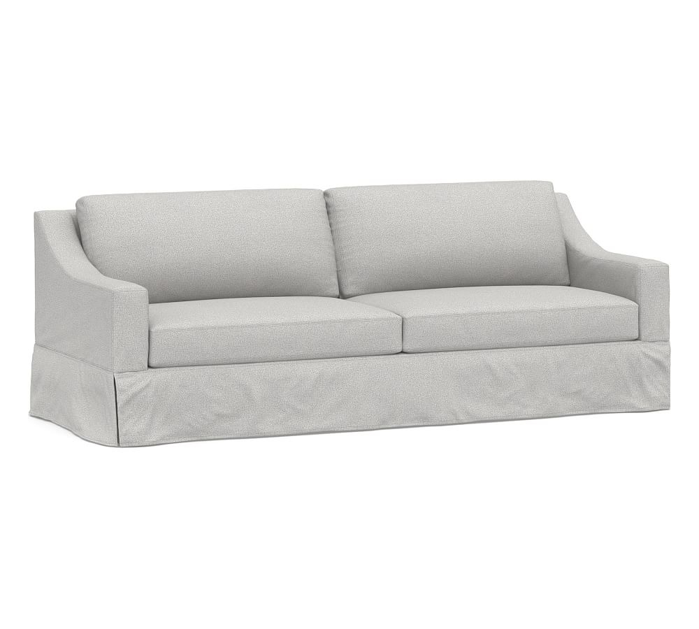 York Slope Arm Slipcovered Grand Sofa 95.5", Down Blend Wrapped Cushions, Park Weave Ash - Image 0