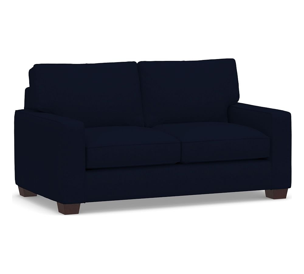 PB Comfort Square Arm Upholstered Loveseat 70.5", Box Edge, Down Blend Wrapped Cushions, Performance Everydaylinen(TM) Navy - Image 0
