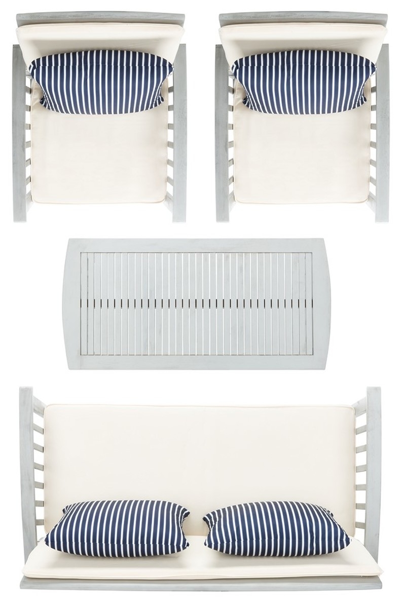 Rocklin 4 Pc Outdoor Set - Grey / Beige - Safavieh - Image 4