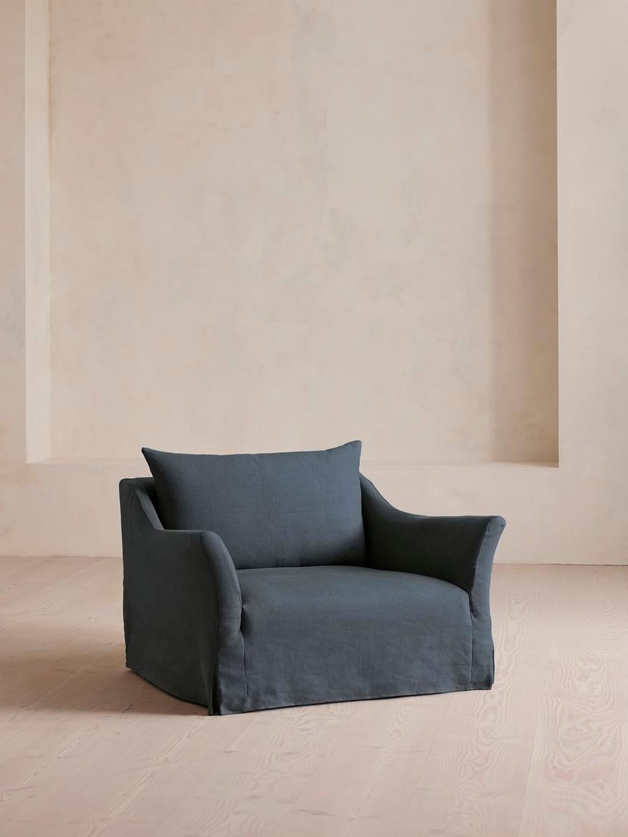 Roma Loveseat, Linen, Prussian Blue, US - Image 0