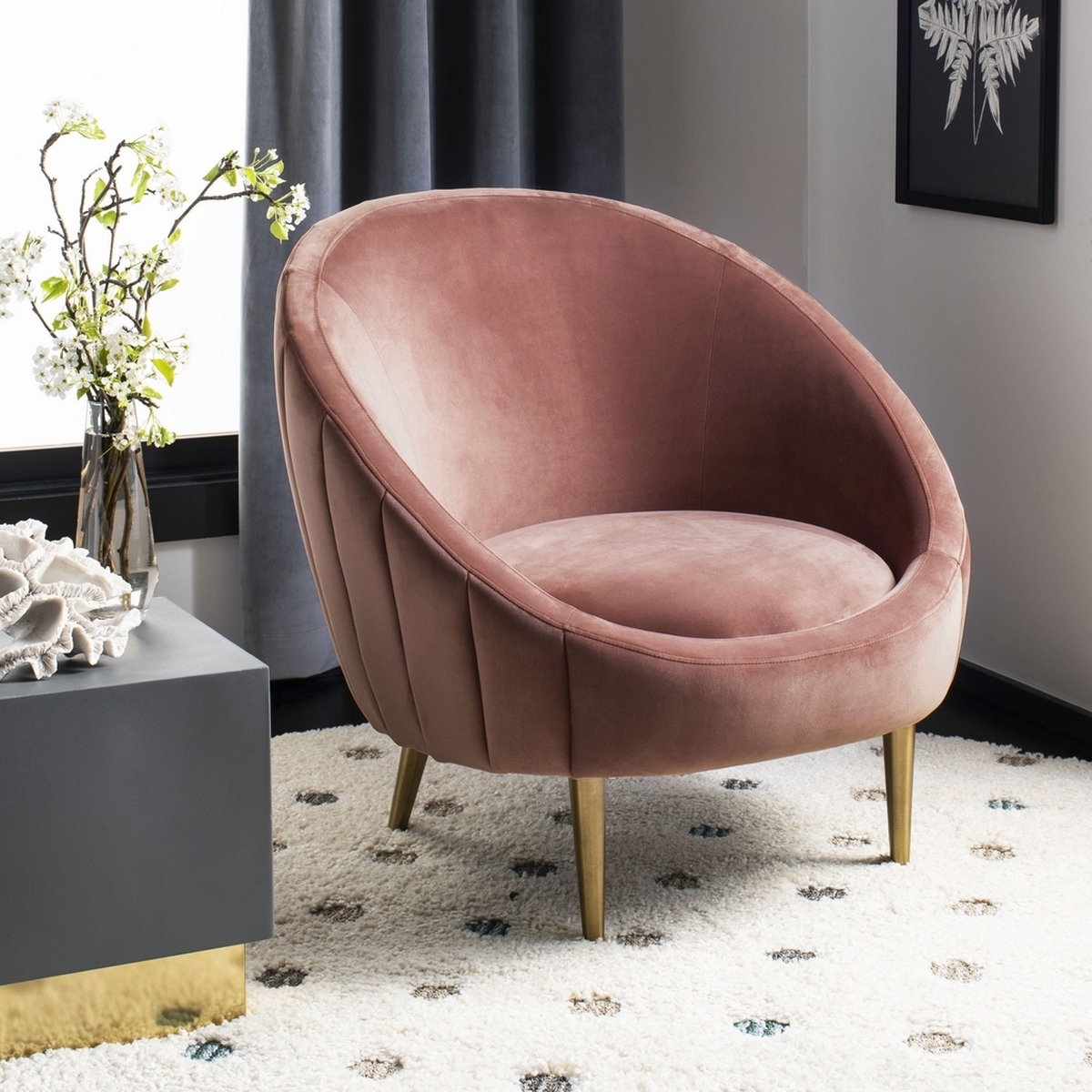 Razia Channel Tufted Tub Chair, Rose - Image 2