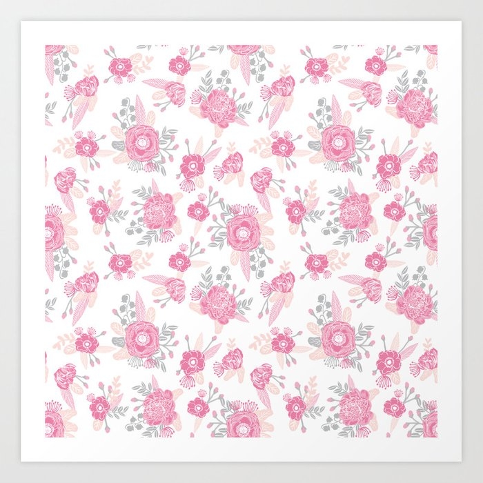 Pink Pastel Florals Cute Nursery Baby Girl Decor Floral Botanical Bouquet Blooms Art Print by Charlottewinter - X-Small - Image 0
