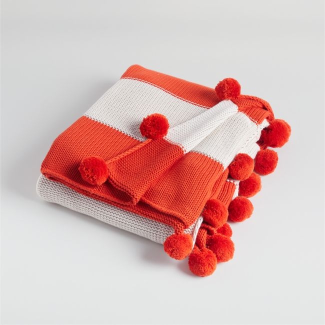 Red Knit Pom Pom Blanket - Image 0