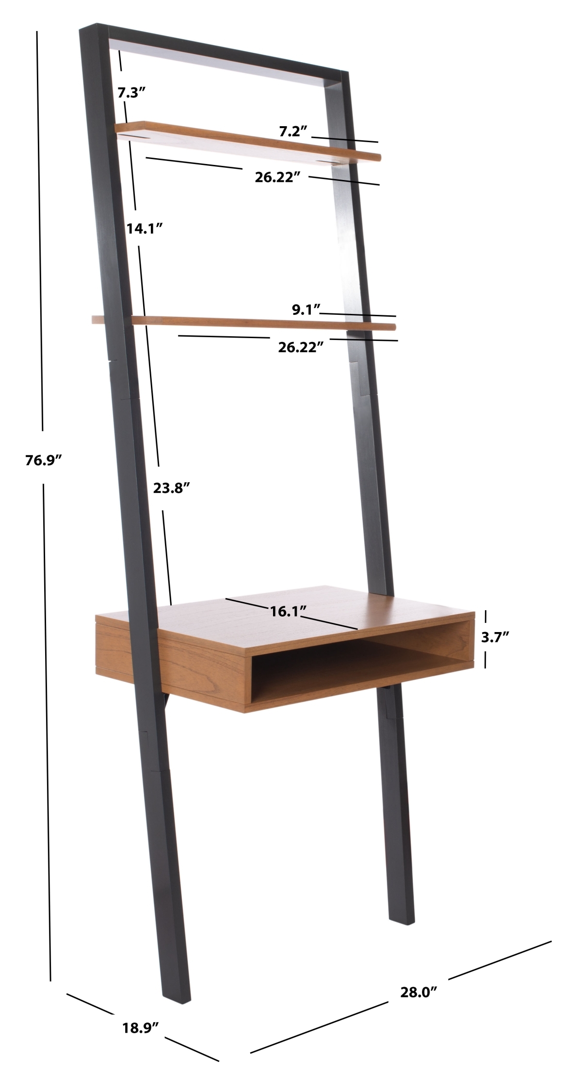 Kamy 2 Shelf Leaning Desk - Natural / Charcoal - Safavieh - Image 8