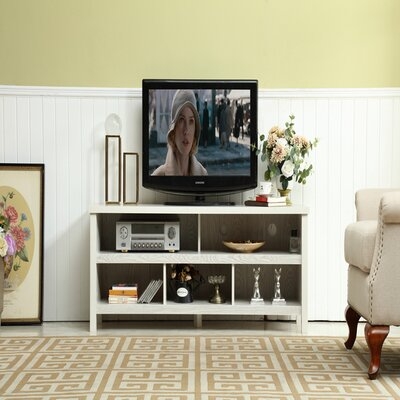 52" Wood TV Stand Console With Open Storage Solid Legs& 2 Cord Management Port,White - Image 0