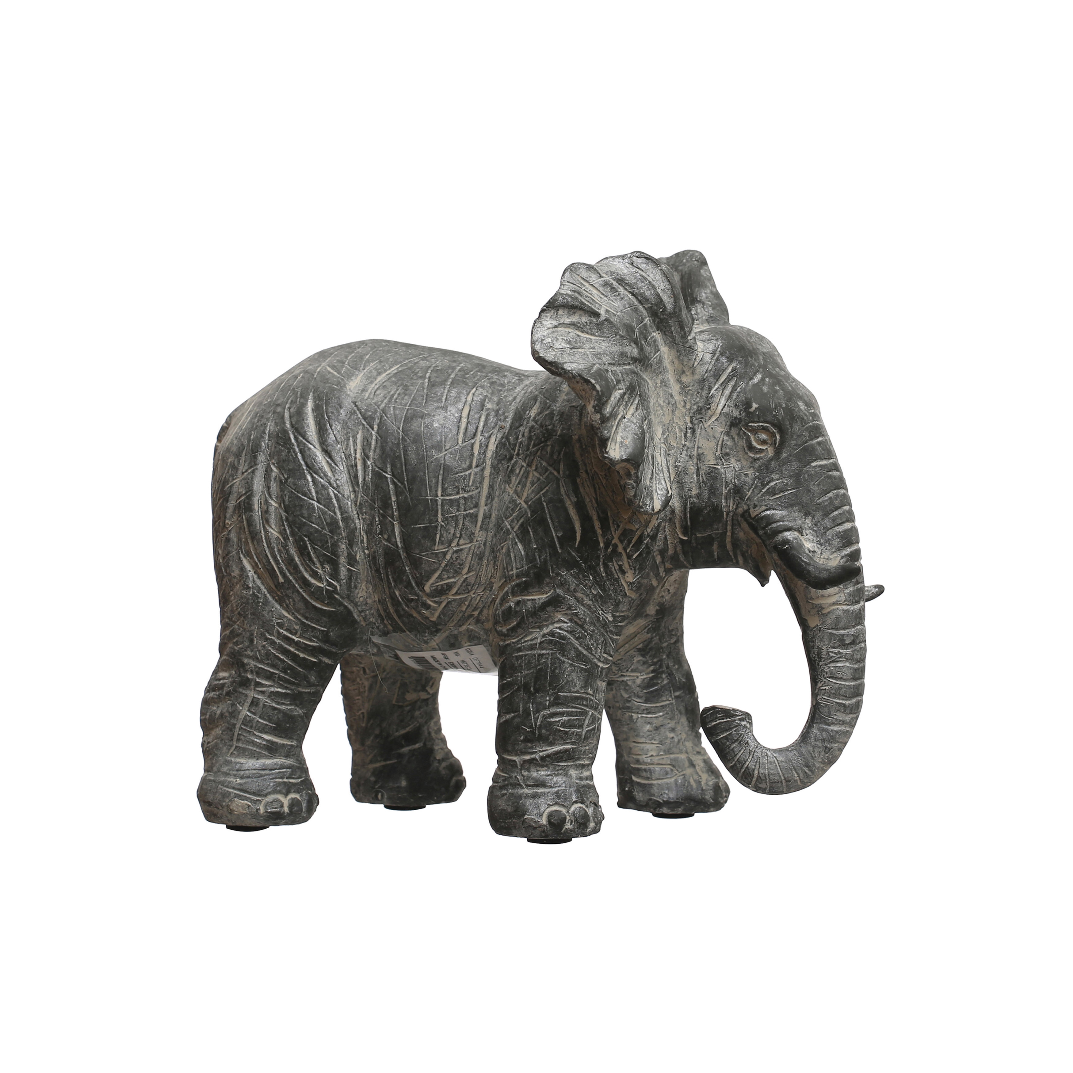 7.75 Inches Resin Elephant Figurine Decor, Distressed Grey - Image 0