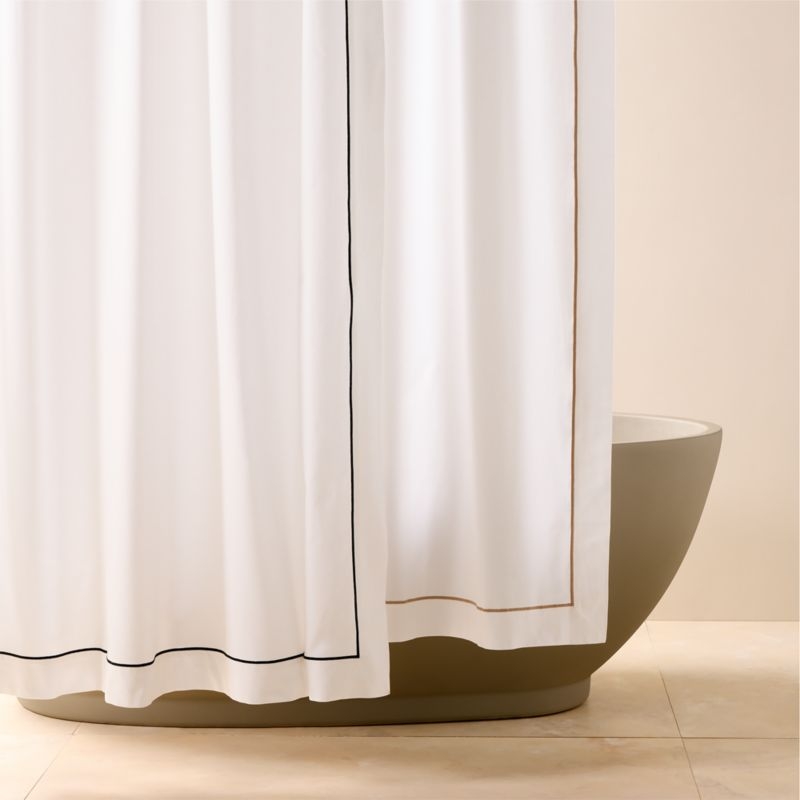 Marisal Organic Cotton White and Taupe Shower Curtain 72" - Image 2