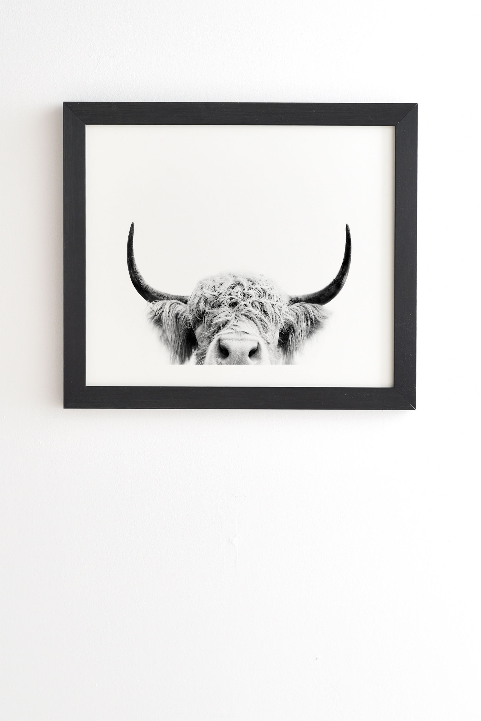 Peeking Highland Cow by Sisi and Seb - Framed Wall Art Basic Black 20" x 20" - Image 0