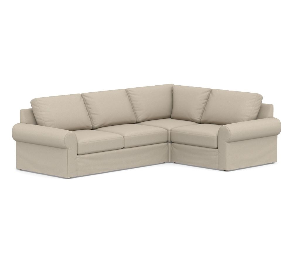 Big Sur Roll Arm Slipcovered Left Arm 3-Piece Corner Sectional, Down Blend Wrapped Cushions, Brushed Crossweave Natural - Image 0