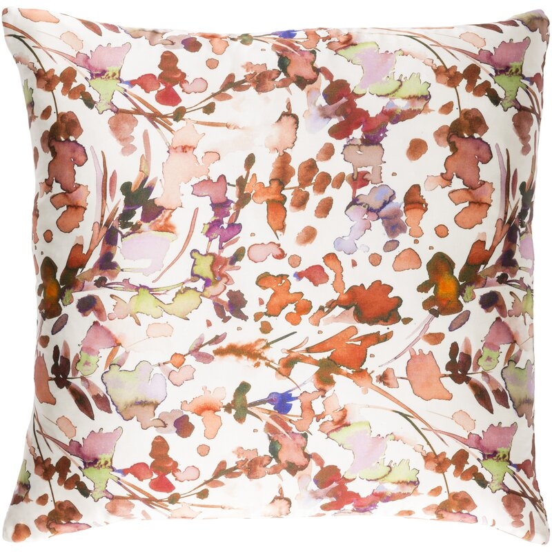 Naida Silk Floral Throw Pillow Size: 22" x 22" , Color: Burnt Orange/Peach - Image 0