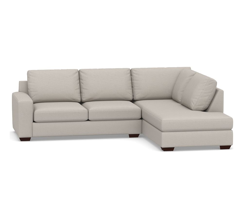 Big Sur Square Arm Upholstered Left Loveseat Return Bumper Sectional, Down Blend Wrapped Cushions, Chunky Basketweave Stone - Image 0