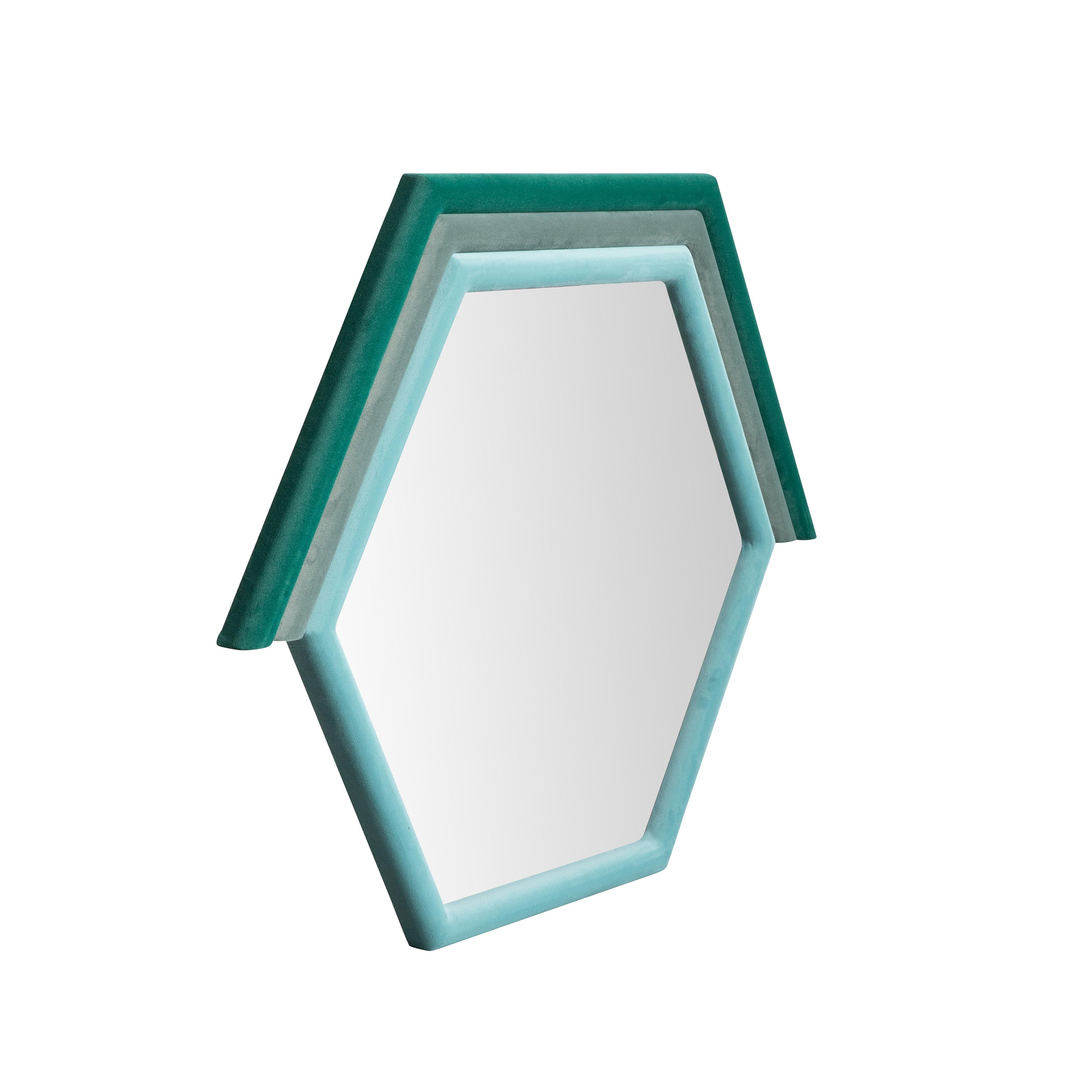 Lally Aqua Velvet Prism Wall Mirror - Image 1