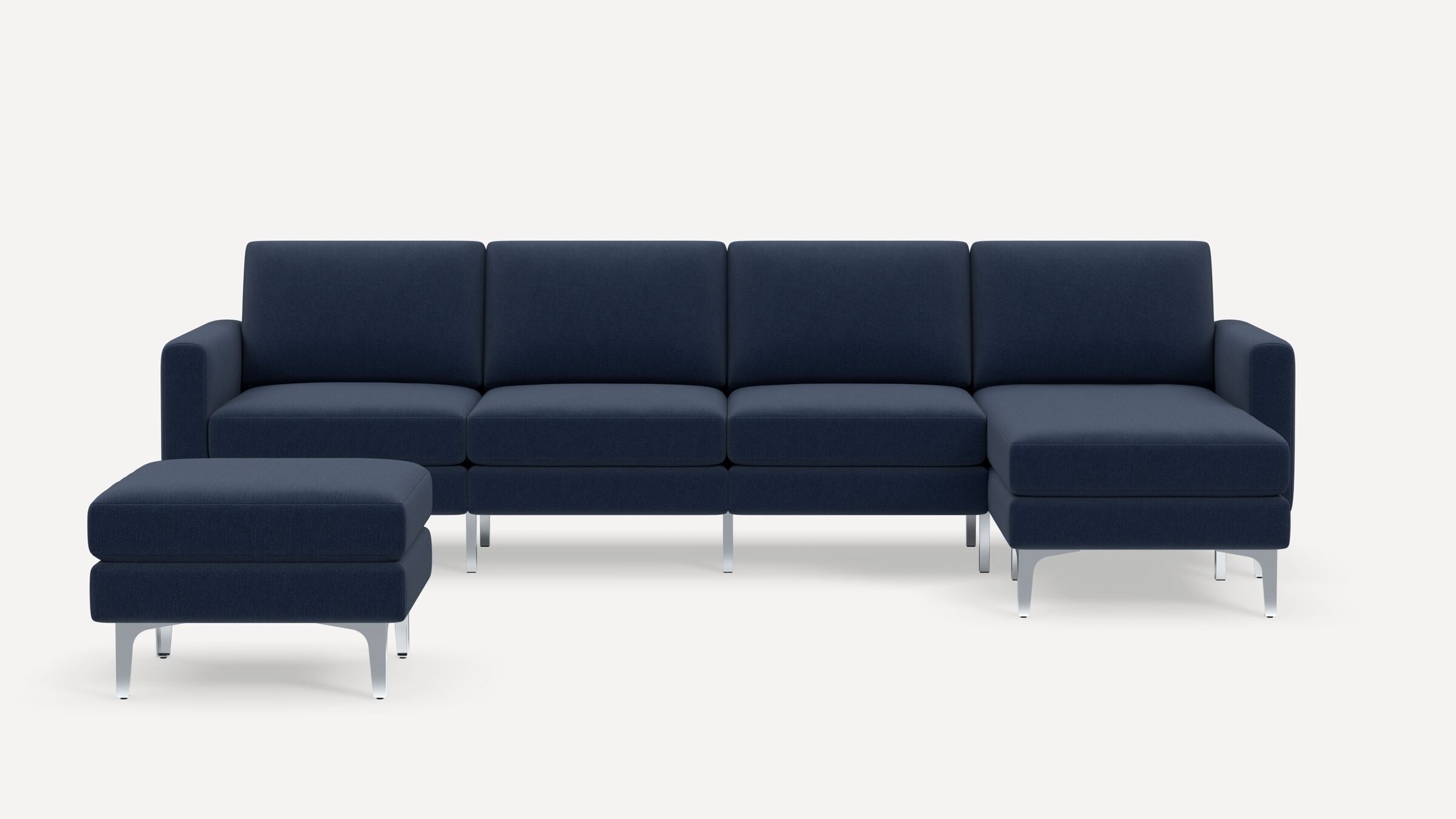Nomad King Sectional with Ottoman - Navy Blue - Performance Flatweave / Chrome - Metal / Block - Image 0