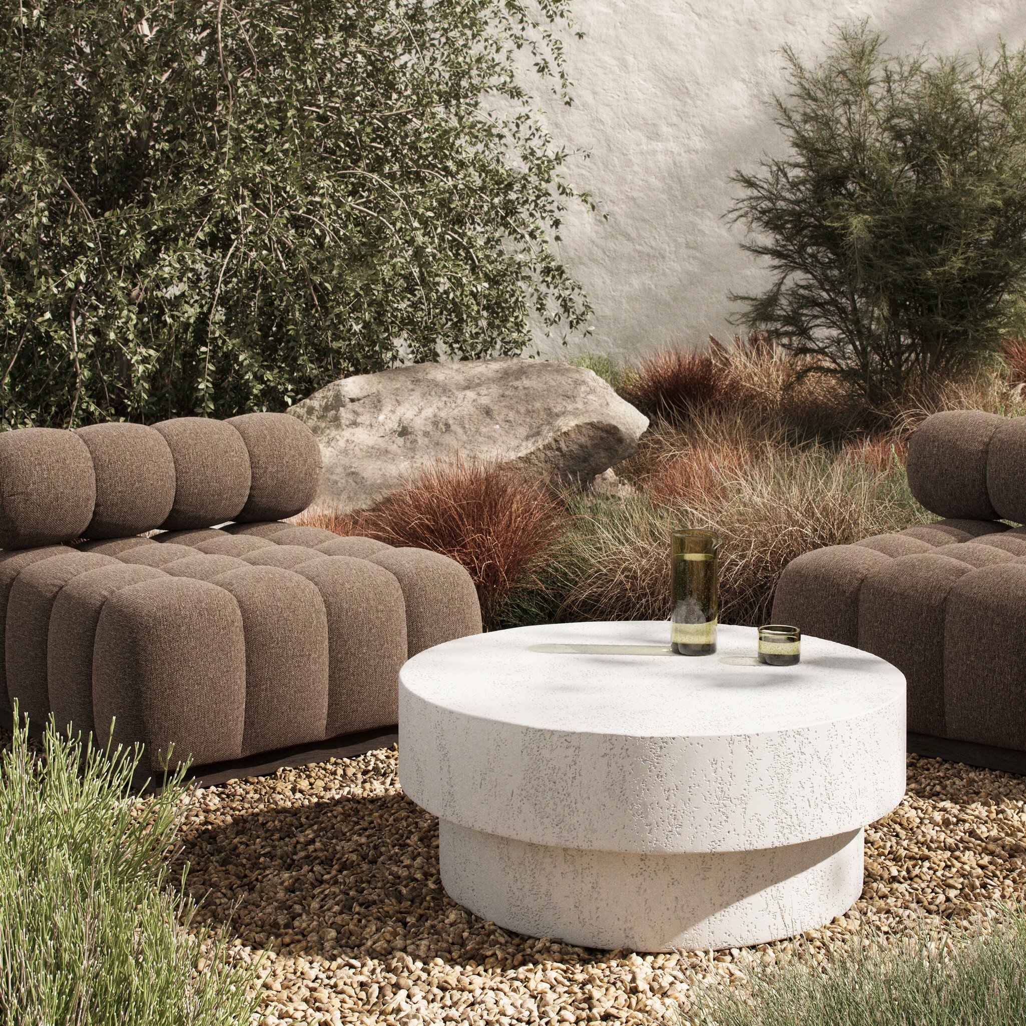 Kesia Outdoor Coffee Table - Coarse Ivory Concrete - Image 3