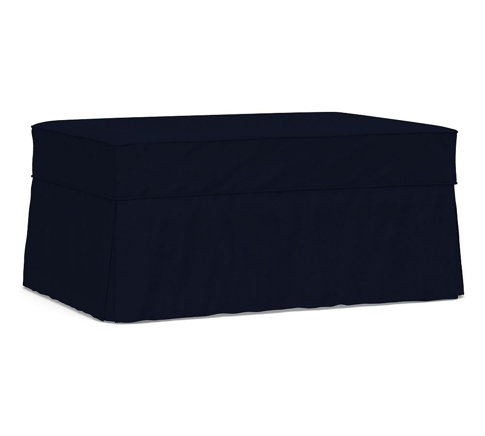 Charleston Slipcovered Ottoman, Polyester Wrapped Cushions, Performance Everydaylinen(TM) by Crypton(R) Home Navy - Image 0