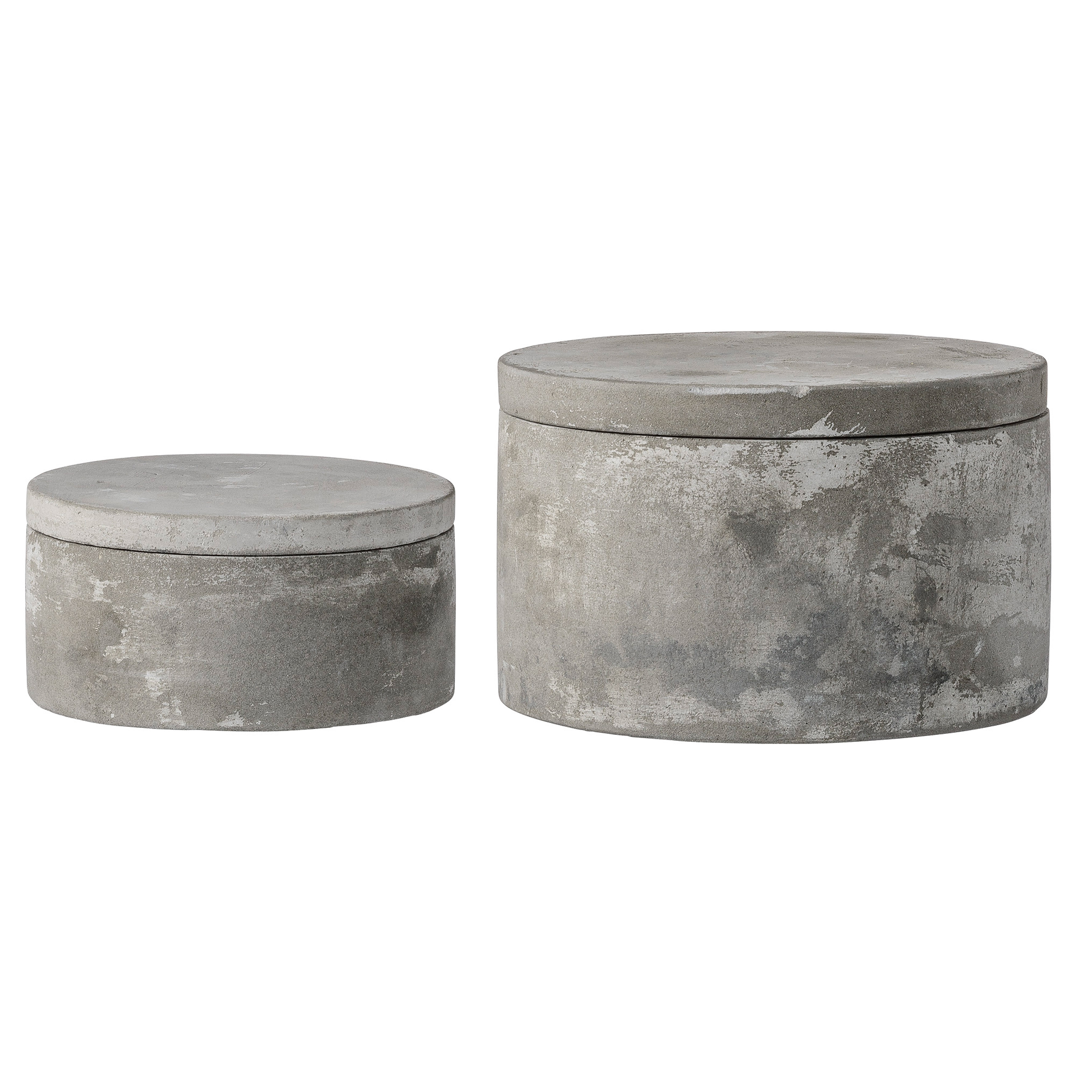 Set of 2 Grey Round Decorative Cement Boxes with Lids - Image 0