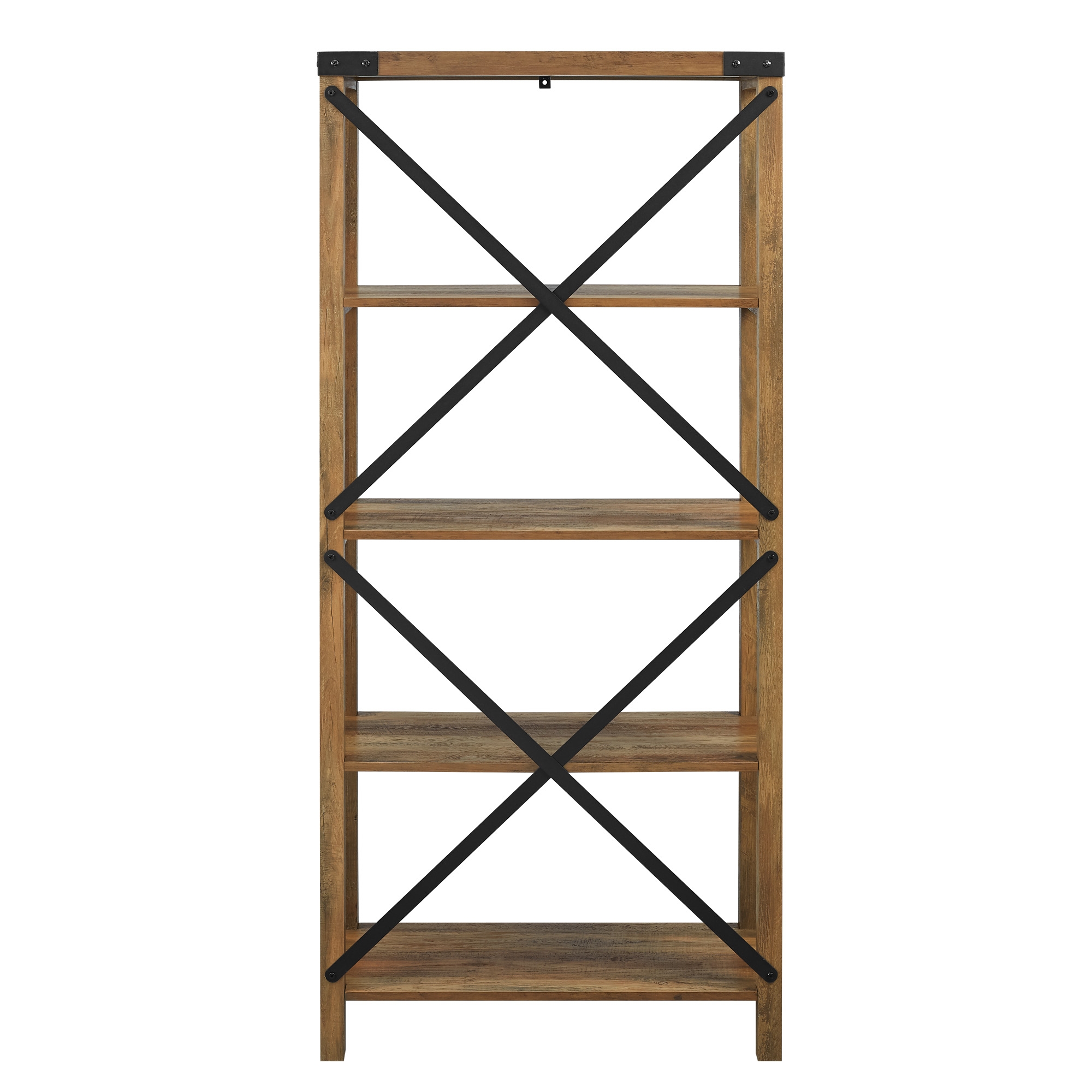 64" Farmhouse Metal X Bookshelf - Rustic Oak - Image 4