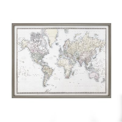 17 Stories Blake Vintage Map Of The World Framed Printed Wood By The Creative Bunch Studio 24X32 Gray - Image 0