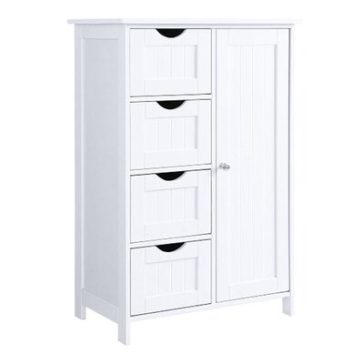 White Bathroom Storage Cabinet, Floor Cabinet With Adjustable Shelf And Drawers - Image 0