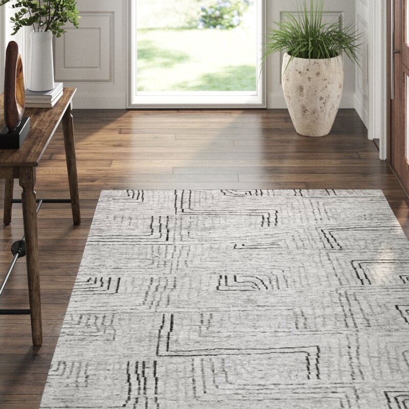 EXQUISITE RUGS Aldridge Geometric Hand-Knotted Wool Area Rug in Ivory/Gray - Image 0
