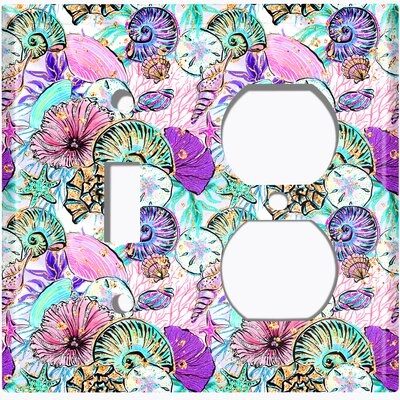 Metal Light Switch Plate Outlet Cover (Sea Shells Colorful 2 - (L) Single Toggle / (R) Single Outlet) - Image 0
