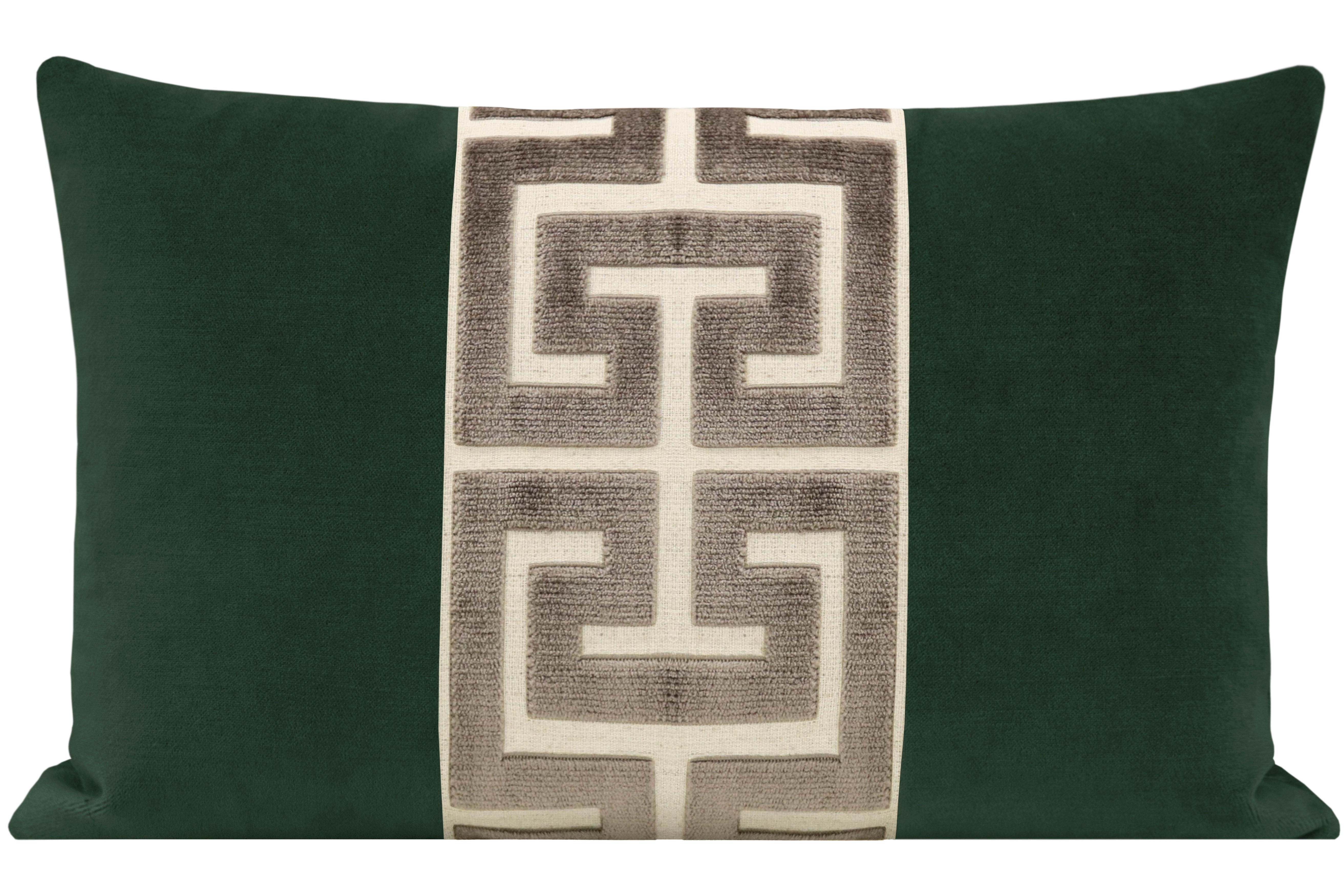 THE LITTLE LUMBAR :: SOCIETY VELVET // EMERALD + TAUPE GREEK TRIM - LITTLE LUMBAR 12" X 18" - Image 0